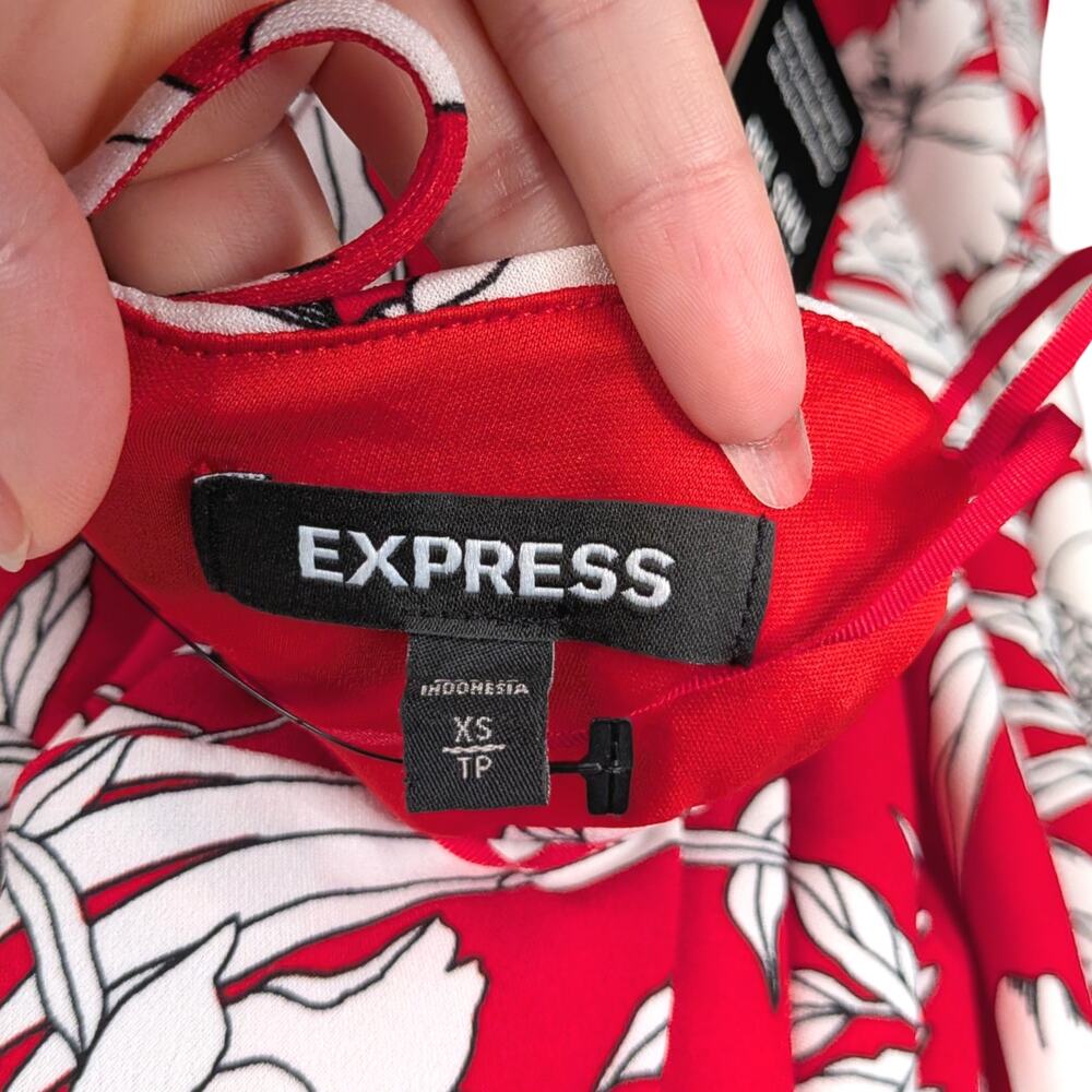NWT Express Halter Maxi Dress XS Red White Crane Floral Side Slit Tie Back - Picture 11 of 12